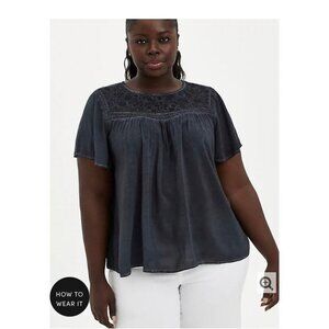 Torrid Gray Challis Embroidered Blouse 3